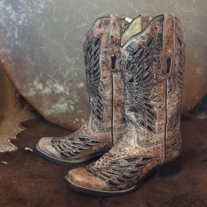 CORRAL R1226 distressed tan leather black sequin butterfly cowgirl boots 7